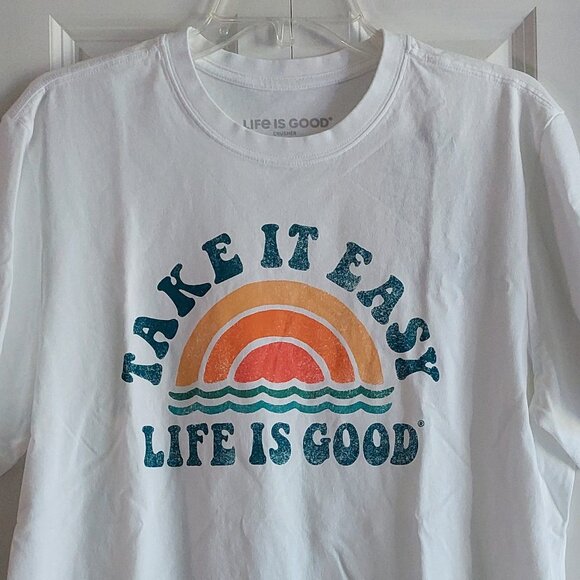 Life Is Good "Take It Easy" White Crusher Tee Men's Med & Large - Picture 2 of 11